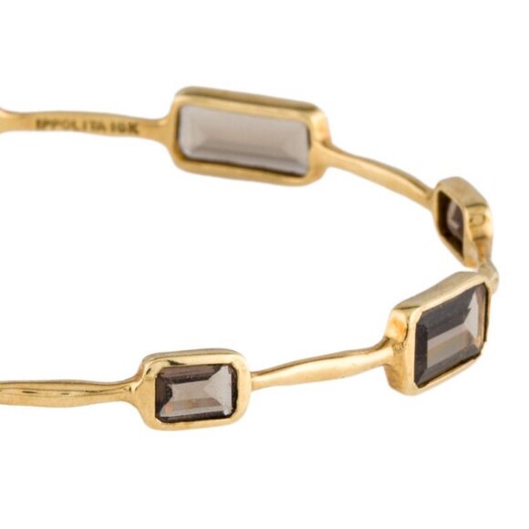 IPPOLITA 18K 750 YELLOW GOLD SMOKY QUARTZ GELATO 8-STONE BANGLE BRACELET - Picture 7 of 10